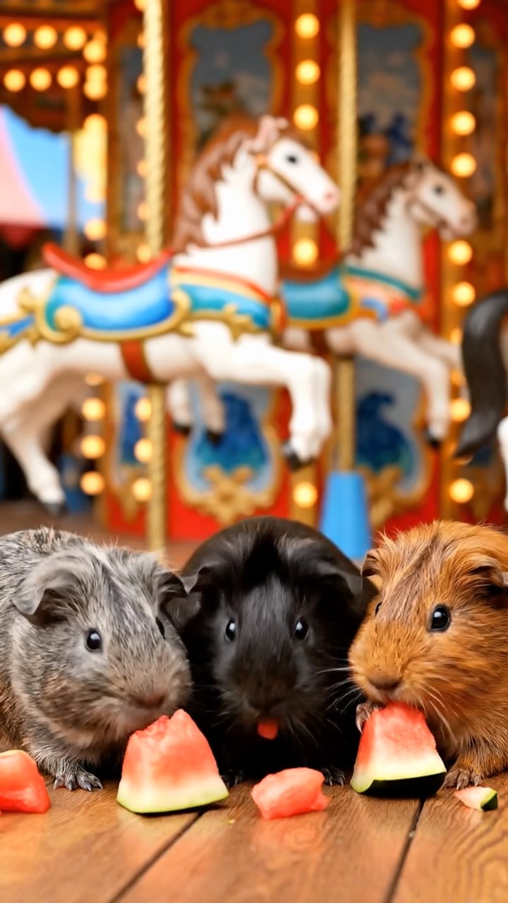 778. Photorealistic scene of 3 smooth-haired Teddy guinea pigs with Chocolate, Cinnamon, and Gray fur, climbing small rocks in a forested glade with soft moss and scattered leaves, under dappled sunlight, enhancing the authentic, adventurous atmosphere.