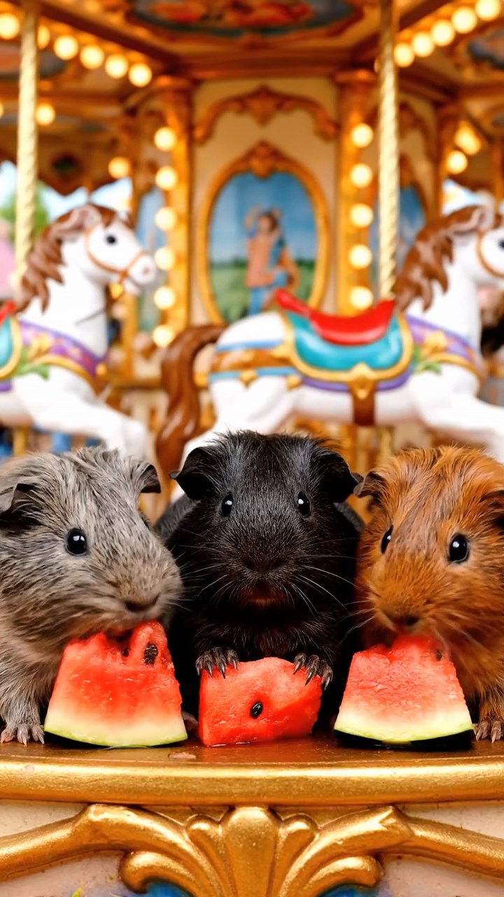 778. Photorealistic scene of 3 smooth-haired Teddy guinea pigs with Chocolate, Cinnamon, and Gray fur, climbing small rocks in a forested glade with soft moss and scattered leaves, under dappled sunlight, enhancing the authentic, adventurous atmosphere.