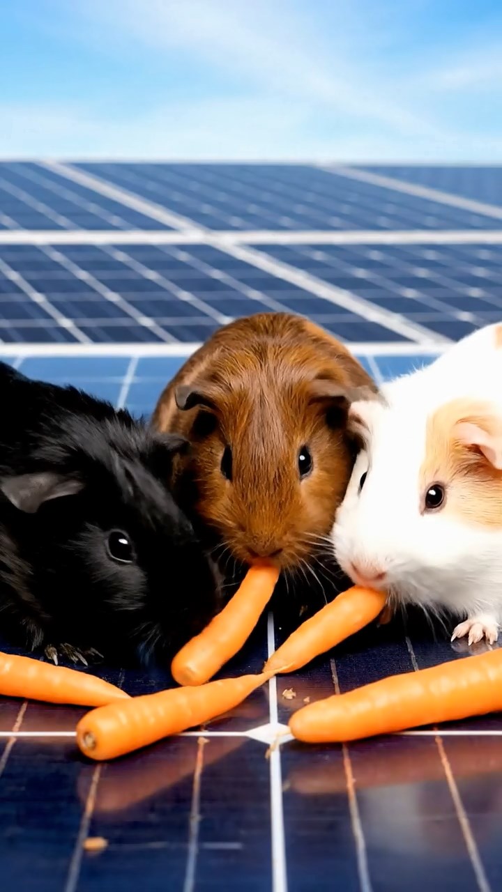 787. Highly detailed view of 2 smooth-haired Himalayan guinea pigs with Fawn and Sable fur, dressed as musicians in tiny vests, playing miniature drums in a guinea pig concert hall with hay seats and velvet curtains, under warm spotlights, creating a realistic, elegant scene.