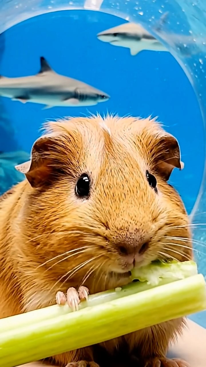 788. Realistic scene of 3 smooth-haired Californian guinea pigs with Chocolate, Cinnamon, and Gray fur, grooming each other in a lush meadow with scattered wildflowers and a babbling brook, under golden sunlight, enhancing the authentic, social atmosphere.