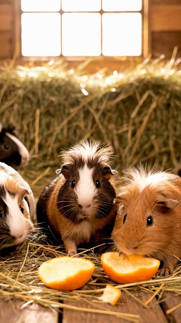 789. Detailed photo of 4 smooth-haired American guinea pigs with White, Orange, Black, and Brown fur, dressed as doctors in tiny white coats, consulting charts in a guinea pig hospital with miniature beds and medical charts, under bright lights, creating a vivid, lifelike medical scene.