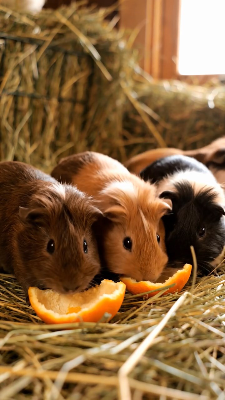 789. Detailed photo of 4 smooth-haired American guinea pigs with White, Orange, Black, and Brown fur, dressed as doctors in tiny white coats, consulting charts in a guinea pig hospital with miniature beds and medical charts, under bright lights, creating a vivid, lifelike medical scene.
