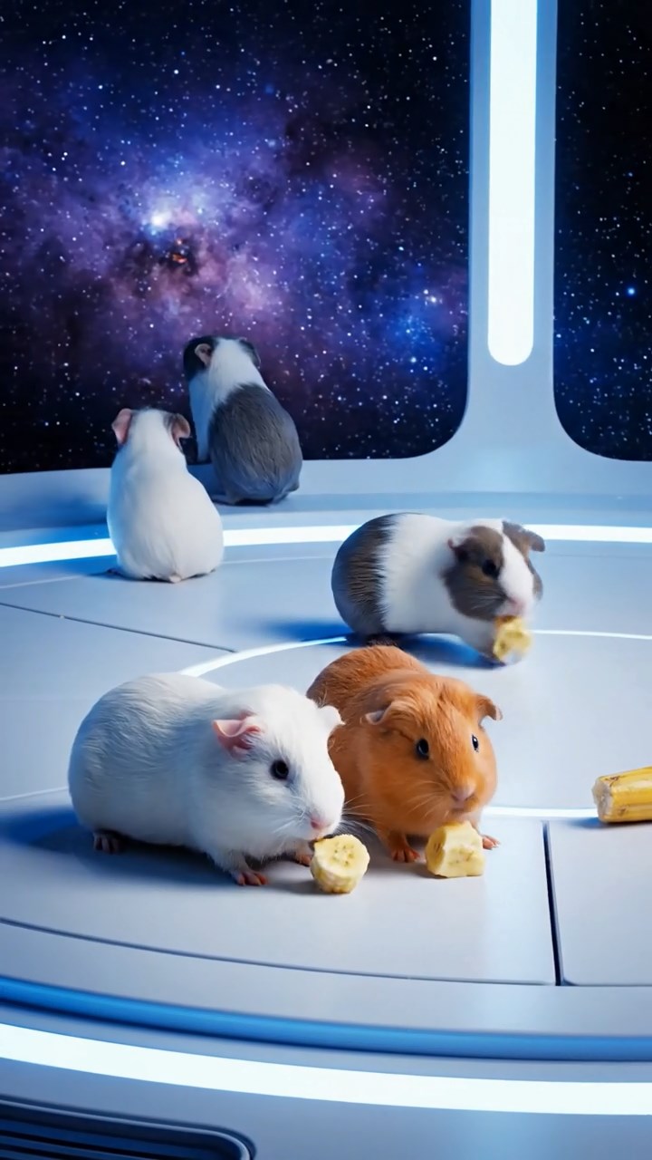 790. Photorealistic scene of 5 smooth-haired Teddy guinea pigs with Cream, Fawn, Sable, Gray, and Cinnamon fur, play-fighting in a grassy clearing with soft moss and scattered twigs, under gentle morning light, capturing a realistic, playful woodland moment.