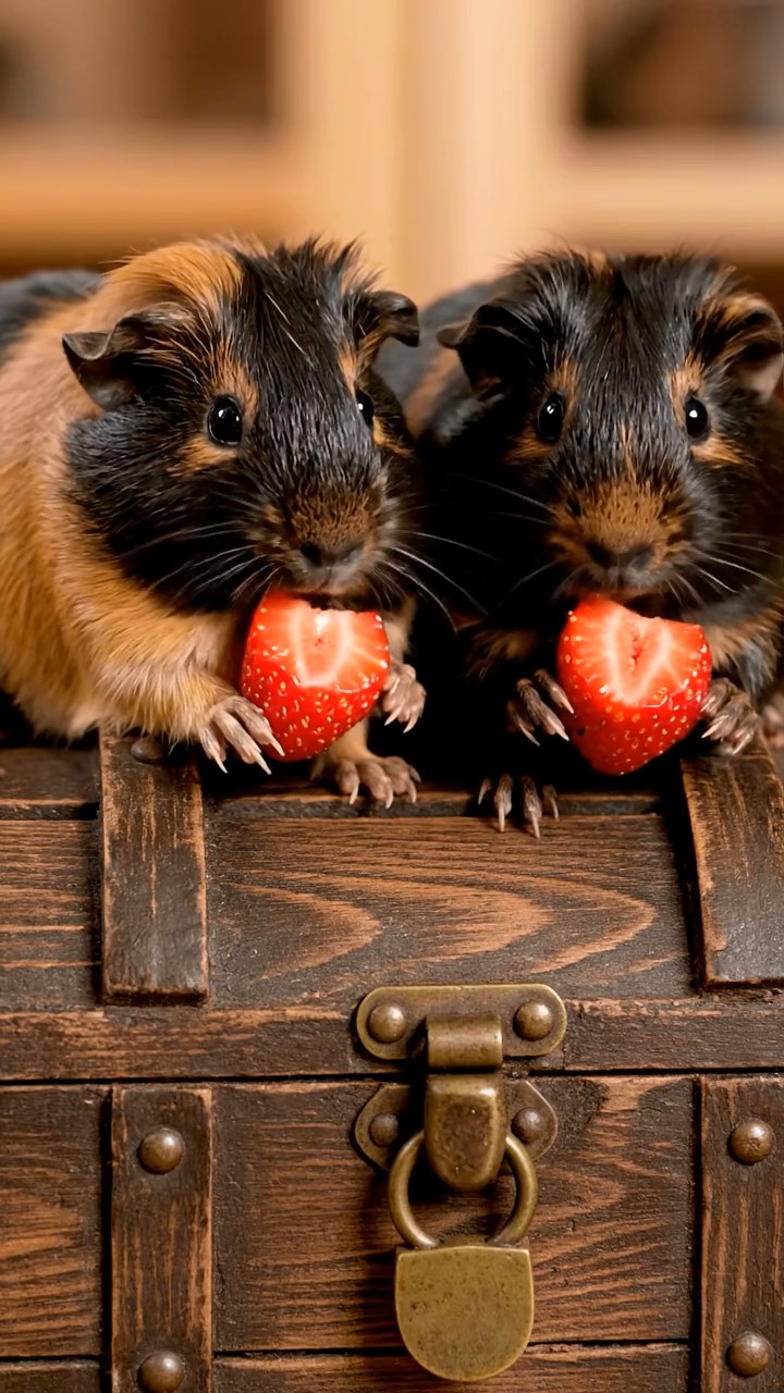 791. Highly detailed view of 1 smooth-haired Himalayan guinea pig with White fur, munching on bell peppers, in a vibrant vegetable garden with rows of tomatoes and lettuce, under bright sunlight, creating a realistic, colorful rural scene.
