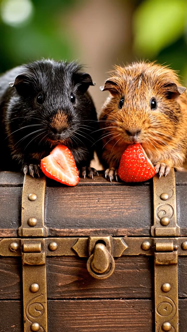791. Highly detailed view of 1 smooth-haired Himalayan guinea pig with White fur, munching on bell peppers, in a vibrant vegetable garden with rows of tomatoes and lettuce, under bright sunlight, creating a realistic, colorful rural scene.
