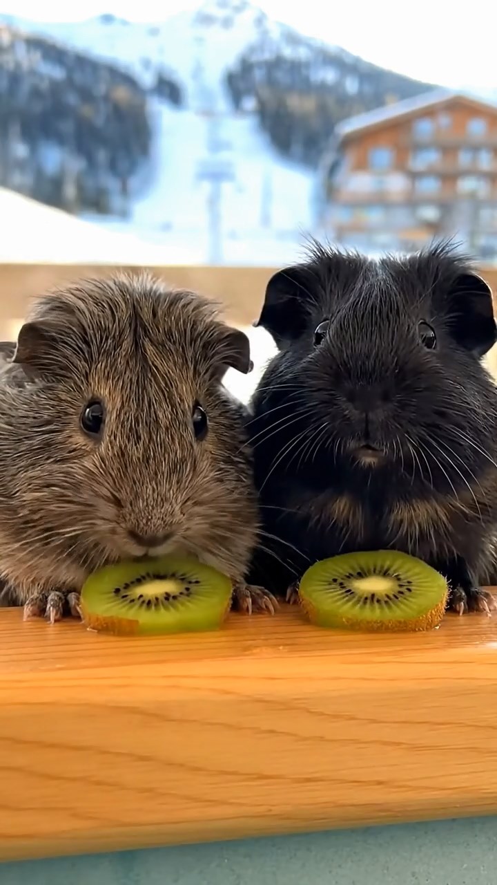 795. Highly detailed view of 5 smooth-haired Himalayan guinea pigs with White, Orange, Gray, Black, and Brown fur, foraging for wild herbs in a lush meadow with wildflowers and a babbling brook, under soft morning light, creating a realistic, serene pastoral scene.