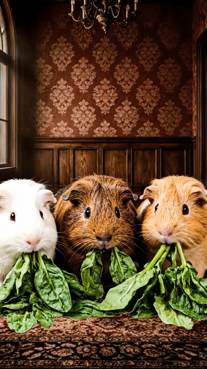 796. Realistic scene of 1 smooth-haired Californian guinea pig with Cream fur, nibbling on strawberries, in a fragrant rose garden with blooming red and white roses, under warm sunlight, capturing a vivid, lifelike romantic moment.