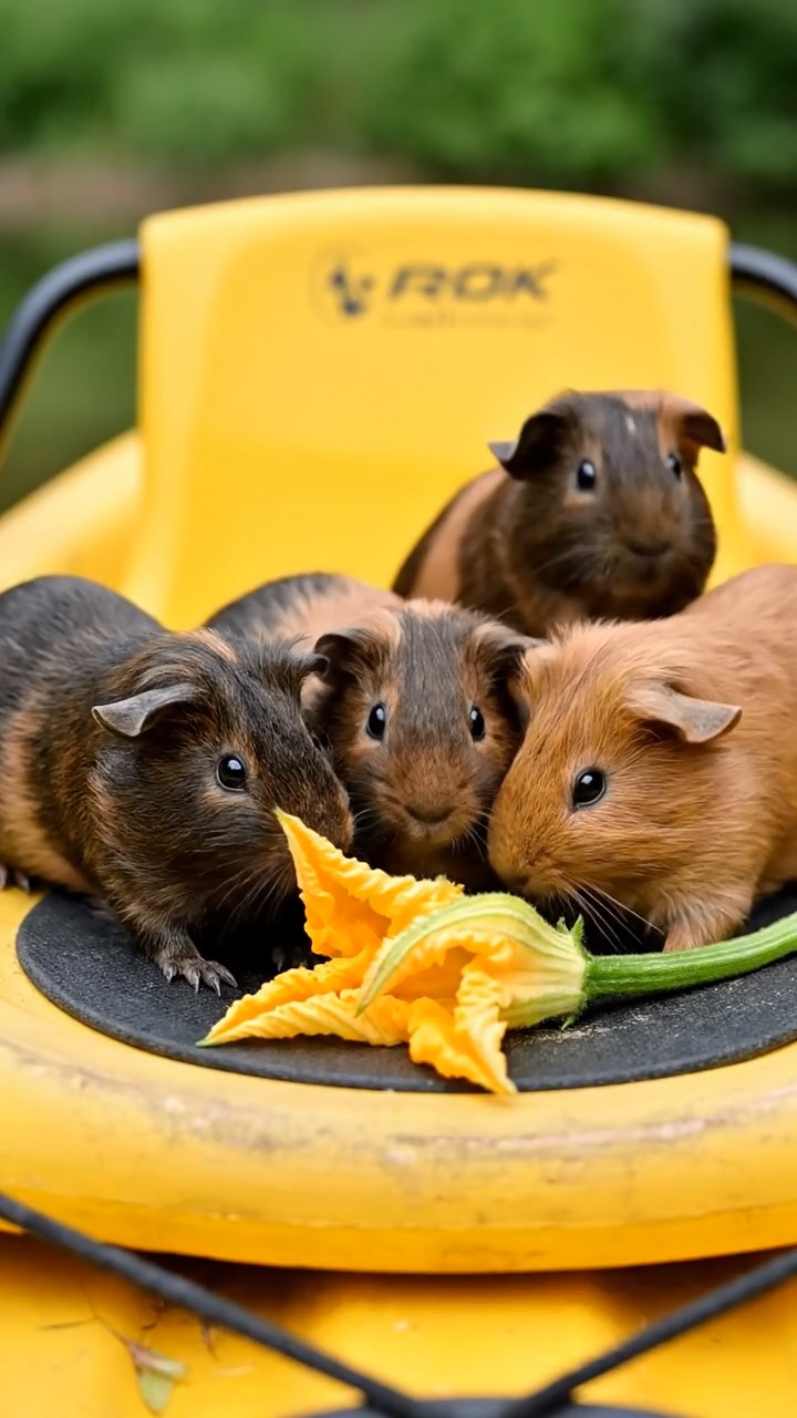 797. Detailed photo of 2 smooth-haired American guinea pigs with Fawn and Sable fur, dressed as bakers in tiny aprons, baking bread in a guinea pig bakery with hay ovens and wooden counters, under soft lamplight, creating a realistic, cozy culinary scene.