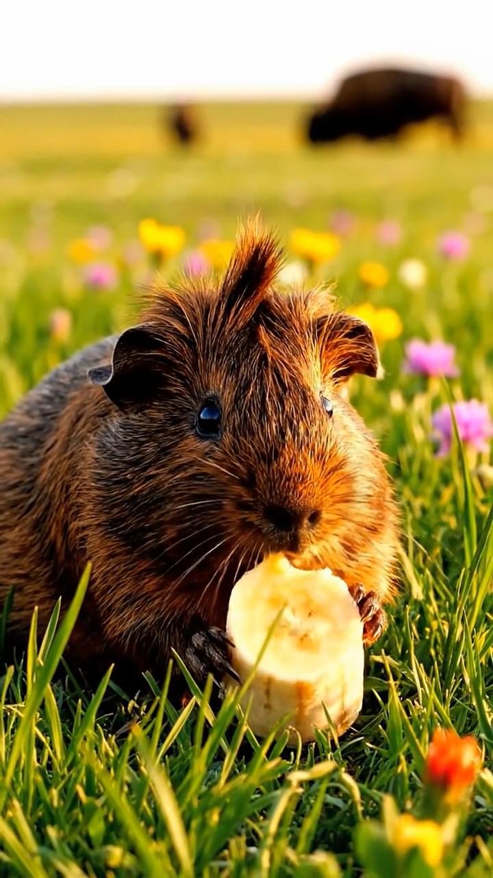 808. Realistic scene of 3 smooth-haired Californian guinea pigs with Chocolate, Cinnamon, and Gray fur, nurturing young pups in a cozy nest of grass and twigs in a forested glade with soft moss, under dappled sunlight, enhancing the authentic, tender atmosphere.