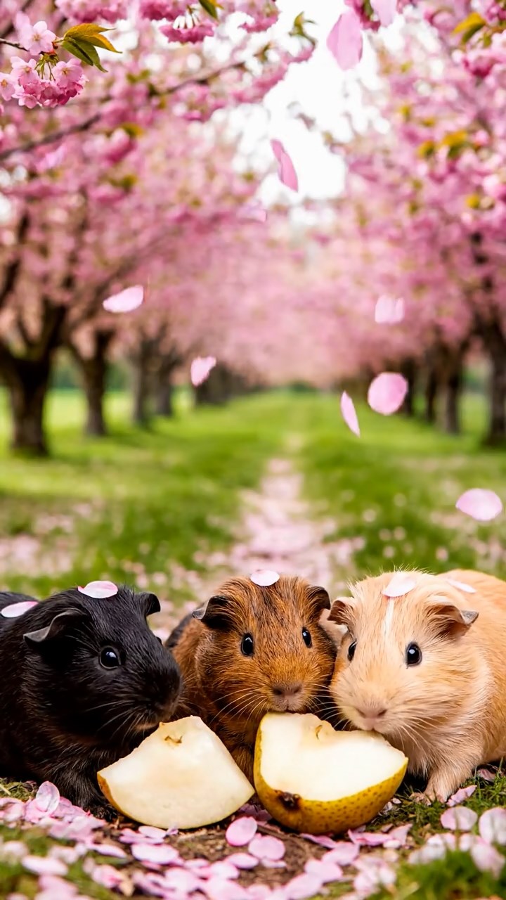 811. Highly detailed view of 1 smooth-haired Himalayan guinea pig with White fur, munching on fresh parsley, in a vibrant herb garden with rows of basil and mint, under bright sunlight, creating a realistic, colorful rural scene.