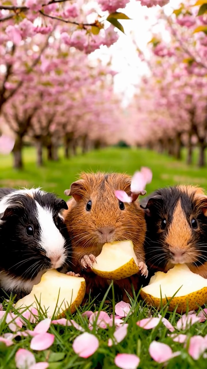 811. Highly detailed view of 1 smooth-haired Himalayan guinea pig with White fur, munching on fresh parsley, in a vibrant herb garden with rows of basil and mint, under bright sunlight, creating a realistic, colorful rural scene.