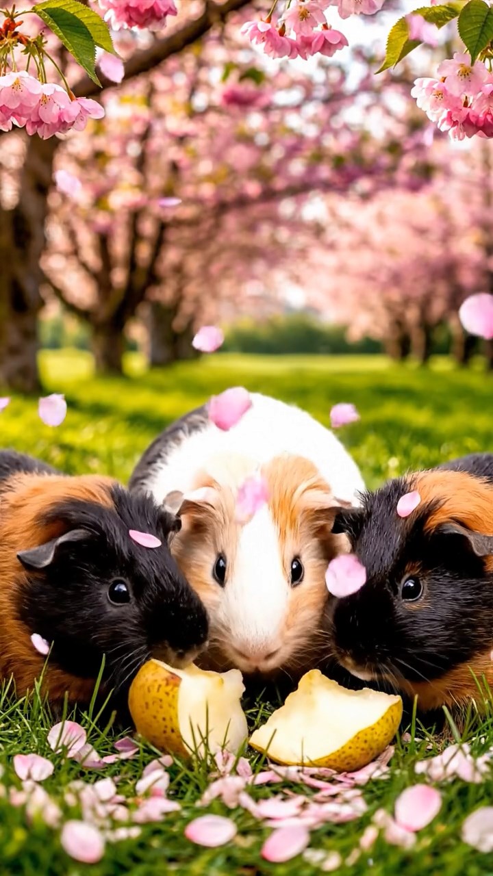 811. Highly detailed view of 1 smooth-haired Himalayan guinea pig with White fur, munching on fresh parsley, in a vibrant herb garden with rows of basil and mint, under bright sunlight, creating a realistic, colorful rural scene.