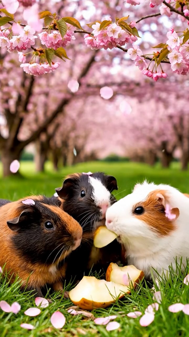 811. Highly detailed view of 1 smooth-haired Himalayan guinea pig with White fur, munching on fresh parsley, in a vibrant herb garden with rows of basil and mint, under bright sunlight, creating a realistic, colorful rural scene.