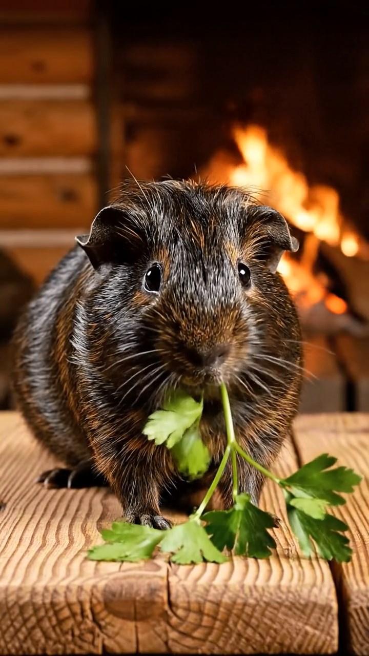 813. Detailed photo of 3 smooth-haired American guinea pigs with Gray, Cream, and Brown fur, exploring a maze of hollow logs in a forested clearing with soft moss and scattered leaves, under dappled sunlight, creating a vivid, realistic adventurous scene.