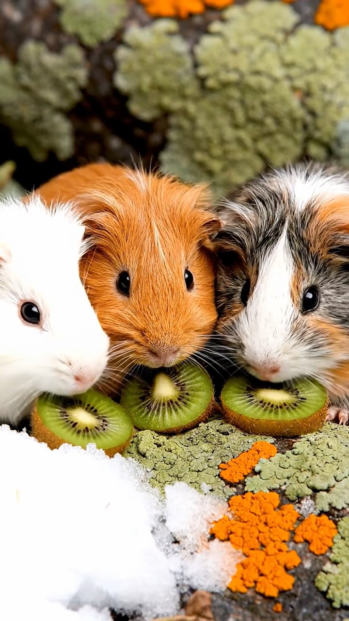 814. Photorealistic scene of 4 smooth-haired Teddy guinea pigs with Fawn, Chocolate, Cinnamon, and Sable fur, dressed as musicians in tiny vests, playing miniature violins in a guinea pig orchestra hall with hay seats and velvet curtains, under warm spotlights, capturing a realistic, elegant moment.