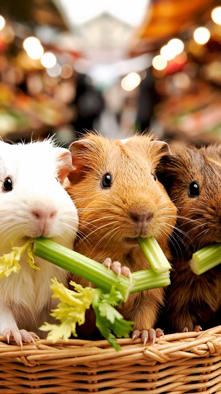 816. Realistic scene of 1 smooth-haired Californian guinea pig with Cream fur, nibbling on strawberries, in a fragrant rose garden with blooming red and pink roses, under warm sunlight, capturing a vivid, lifelike romantic moment.