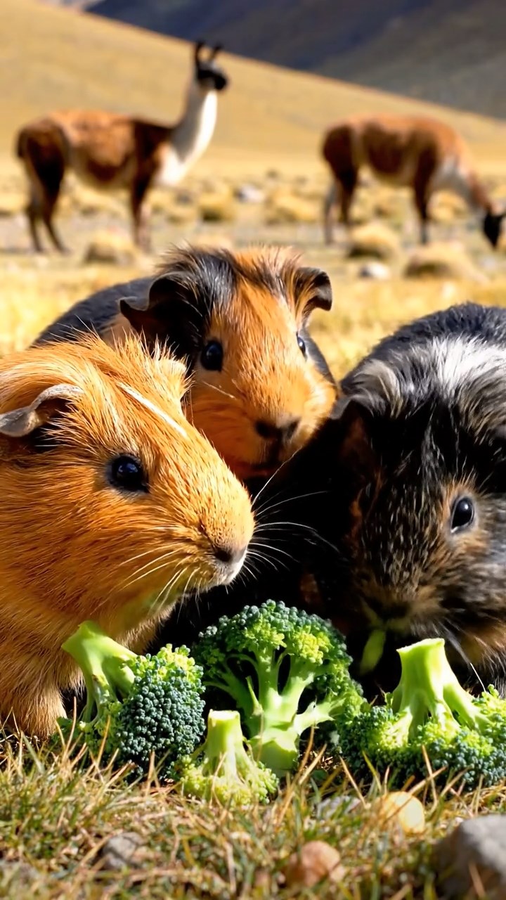 823. Highly detailed view of 3 smooth-haired Himalayan guinea pigs with Gray, Cream, and Brown fur, mating in a secluded grassy clearing surrounded by tall ferns and soft moss, under gentle morning light, creating a realistic, intimate natural scene.