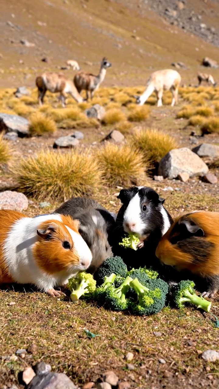 823. Highly detailed view of 3 smooth-haired Himalayan guinea pigs with Gray, Cream, and Brown fur, mating in a secluded grassy clearing surrounded by tall ferns and soft moss, under gentle morning light, creating a realistic, intimate natural scene.