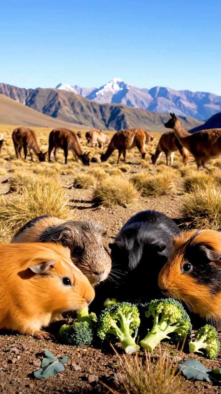 823. Highly detailed view of 3 smooth-haired Himalayan guinea pigs with Gray, Cream, and Brown fur, mating in a secluded grassy clearing surrounded by tall ferns and soft moss, under gentle morning light, creating a realistic, intimate natural scene.