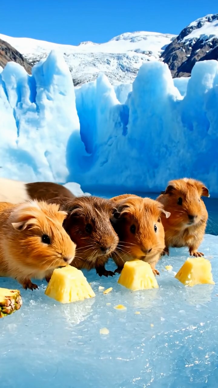 825. Detailed photo of 5 smooth-haired American guinea pigs with White, Orange, Gray, Black, and Brown fur, foraging for clover in a lush meadow with wildflowers and a trickling stream, under soft morning light, creating a realistic, serene pastoral scene.