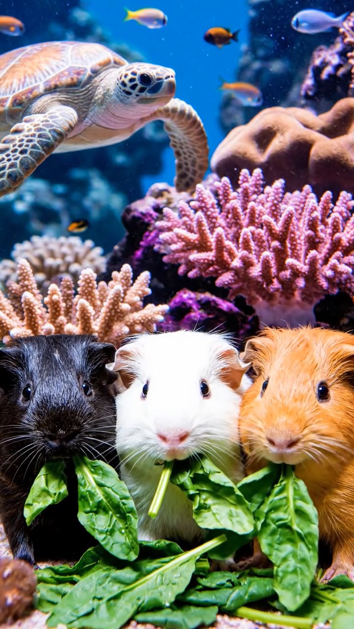 826. Photorealistic scene of 1 smooth-haired Teddy guinea pig with Cream fur, drinking from a clear stream, on a forested slope with pine needles and moss, under dappled sunlight, capturing a serene, lifelike moment of natural hydration.