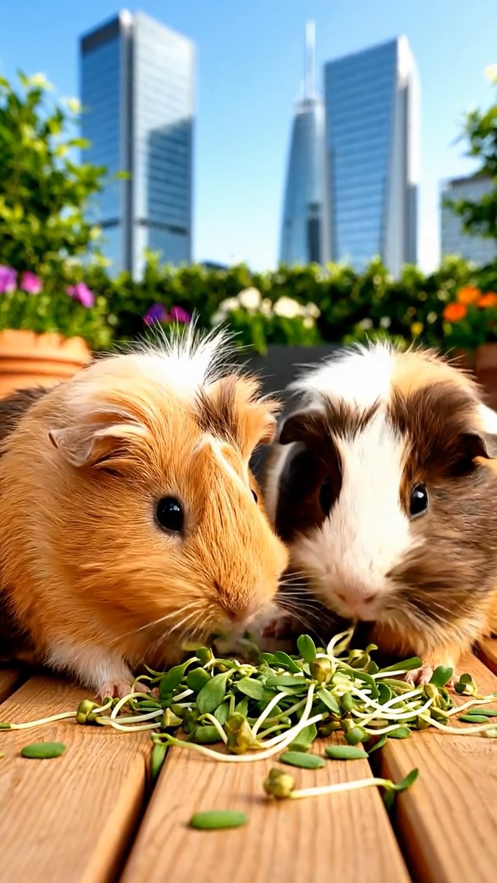 829. Detailed photo of 4 smooth-haired American guinea pigs with White, Orange, Black, and Brown fur, dressed as doctors in tiny white coats, consulting charts in a guinea pig hospital with miniature beds and medical charts, under bright lights, creating a vivid, lifelike medical scene.
