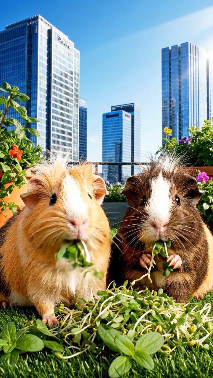 829. Detailed photo of 4 smooth-haired American guinea pigs with White, Orange, Black, and Brown fur, dressed as doctors in tiny white coats, consulting charts in a guinea pig hospital with miniature beds and medical charts, under bright lights, creating a vivid, lifelike medical scene.