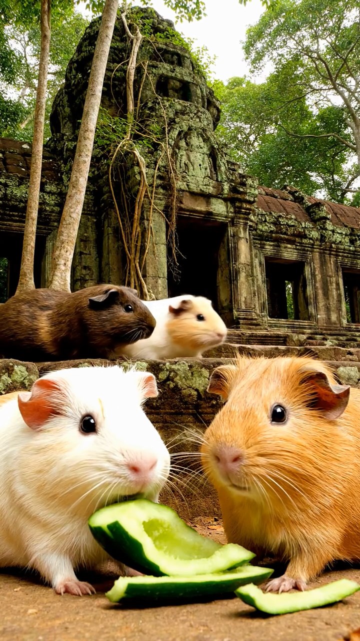 833. Detailed photo of 3 smooth-haired American guinea pigs with Gray, Cream, and Brown fur, burrowing like rabbits in a sandy dune with sparse grass and distant cacti, under a golden sunset, creating a vivid, realistic desert scene.