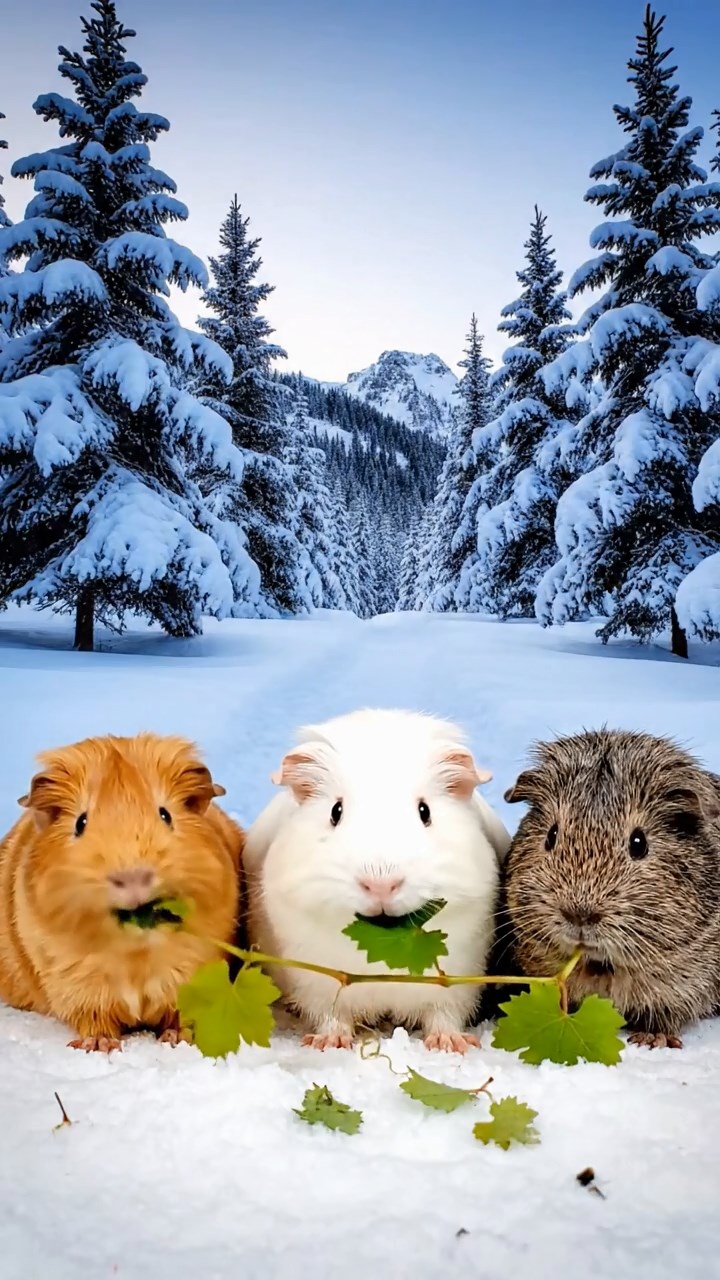835. Highly detailed view of 5 smooth-haired Himalayan guinea pigs with White, Orange, Gray, Black, and Brown fur, foraging for wild herbs in a lush meadow with wildflowers and a babbling brook, under soft morning light, creating a realistic, serene pastoral scene.
