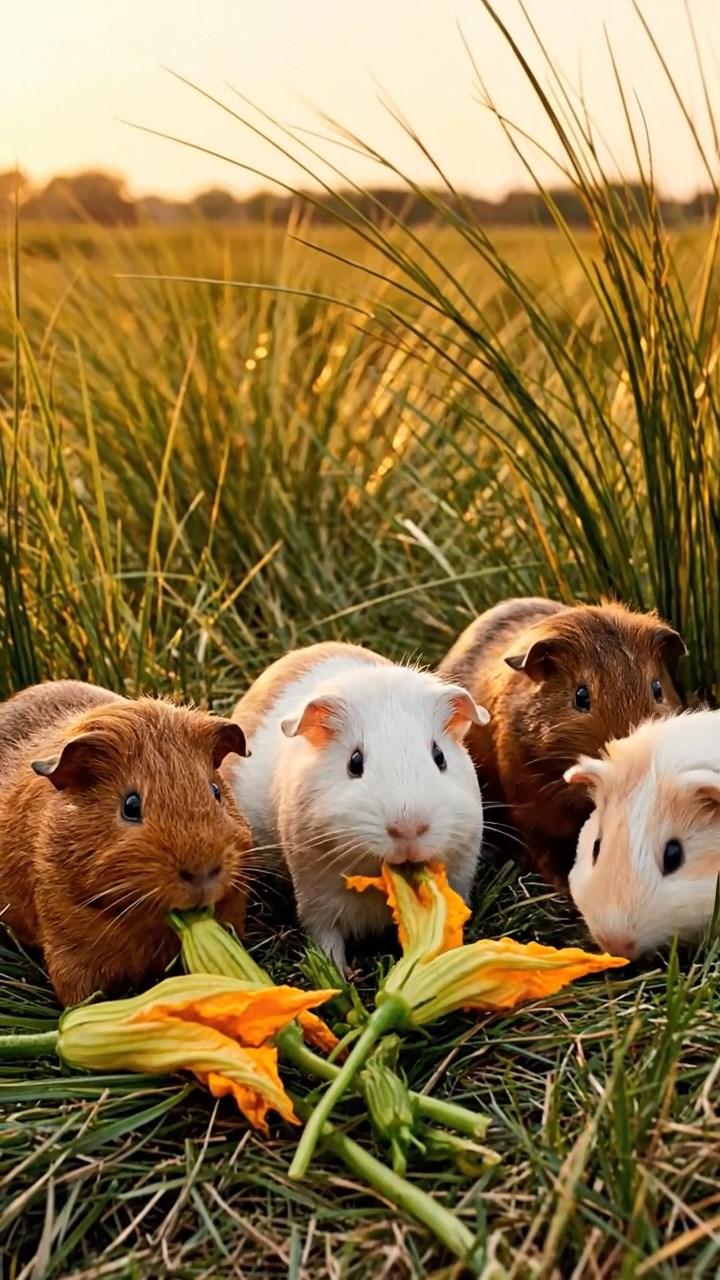 837. Detailed photo of 2 smooth-haired American guinea pigs with Fawn and Sable fur, dressed as bakers in tiny aprons, baking bread in a guinea pig bakery with hay ovens and wooden counters, under soft lamplight, creating a realistic, cozy culinary scene.