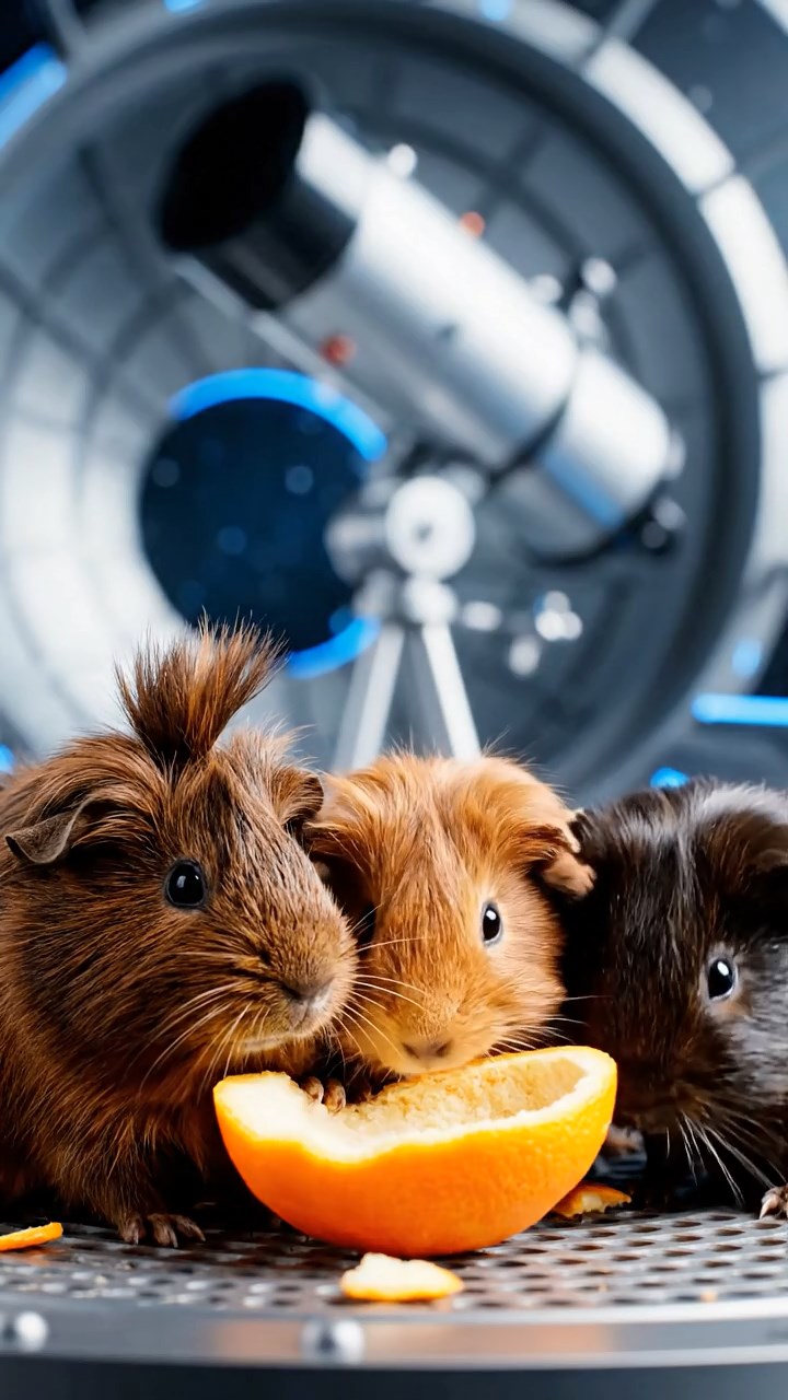 838. Photorealistic scene of 3 smooth-haired Teddy guinea pigs with Chocolate, Cinnamon, and Gray fur, climbing small rocks in a forested glade with soft moss and scattered leaves, under dappled sunlight, enhancing the authentic, adventurous atmosphere.