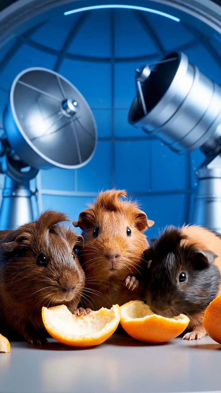 838. Photorealistic scene of 3 smooth-haired Teddy guinea pigs with Chocolate, Cinnamon, and Gray fur, climbing small rocks in a forested glade with soft moss and scattered leaves, under dappled sunlight, enhancing the authentic, adventurous atmosphere.