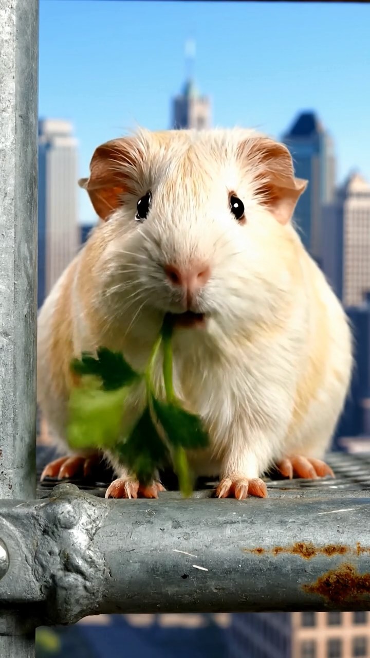 841. Detailed photo of 1 smooth-haired American guinea pig with White fur, munching on fresh apples, in a vibrant lavender garden with rows of purple blooms swaying in the breeze, under soft sunlight, creating a realistic, fragrant pastoral scene.