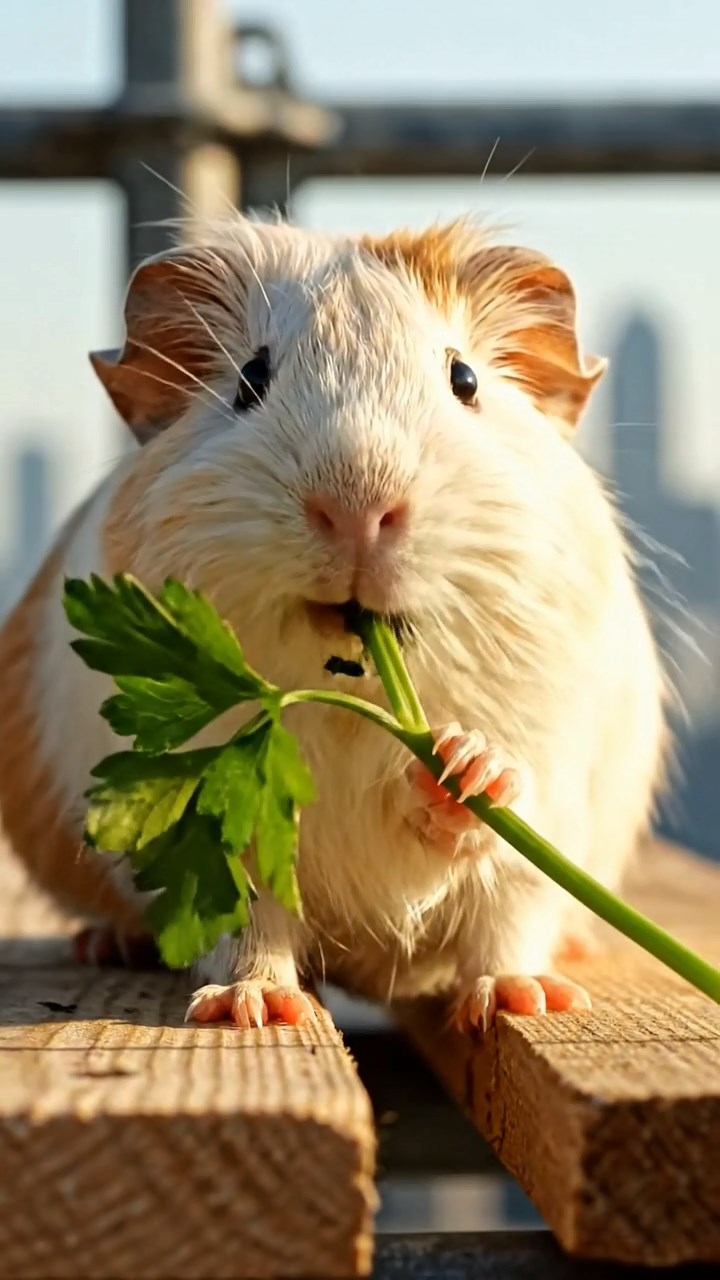 841. Detailed photo of 1 smooth-haired American guinea pig with White fur, munching on fresh apples, in a vibrant lavender garden with rows of purple blooms swaying in the breeze, under soft sunlight, creating a realistic, fragrant pastoral scene.