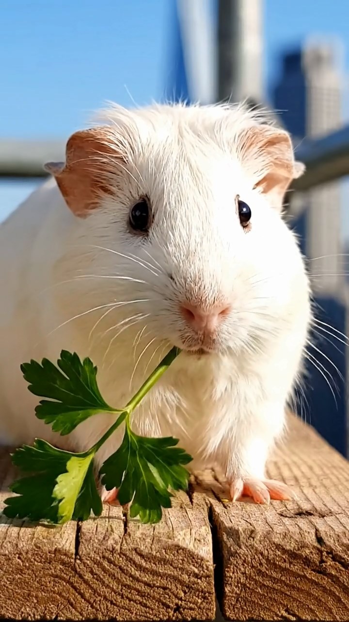 841. Detailed photo of 1 smooth-haired American guinea pig with White fur, munching on fresh apples, in a vibrant lavender garden with rows of purple blooms swaying in the breeze, under soft sunlight, creating a realistic, fragrant pastoral scene.