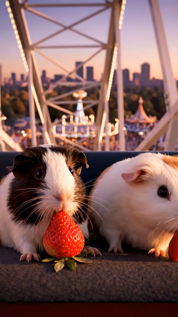 843. Highly detailed view of 3 smooth-haired Himalayan guinea pigs with Gray, Cream, and Brown fur, mating in a secluded grassy clearing surrounded by tall ferns and soft moss, under gentle morning light, creating a realistic, intimate natural scene.