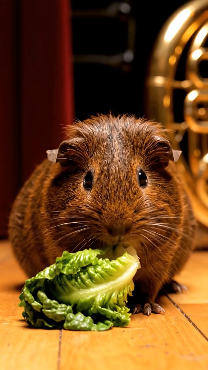 846. Photorealistic scene of 1 smooth-haired Teddy guinea pig with Cream fur, drinking from a clear stream, on a forested slope with pine needles and moss, under dappled sunlight, capturing a serene, lifelike moment of natural hydration.