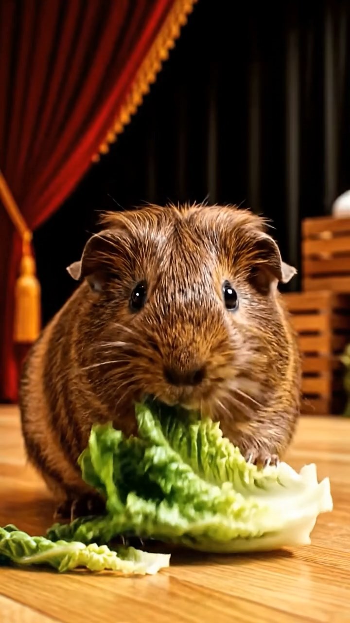 846. Photorealistic scene of 1 smooth-haired Teddy guinea pig with Cream fur, drinking from a clear stream, on a forested slope with pine needles and moss, under dappled sunlight, capturing a serene, lifelike moment of natural hydration.