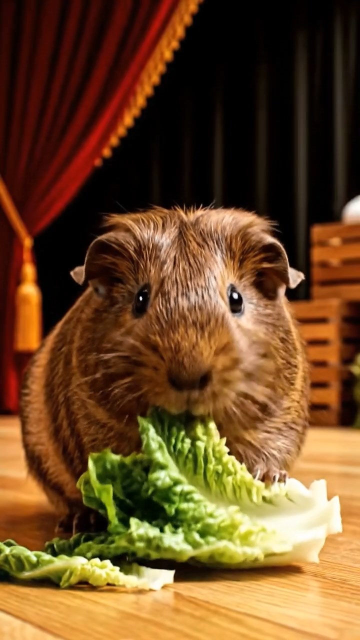 846. Photorealistic scene of 1 smooth-haired Teddy guinea pig with Cream fur, drinking from a clear stream, on a forested slope with pine needles and moss, under dappled sunlight, capturing a serene, lifelike moment of natural hydration.