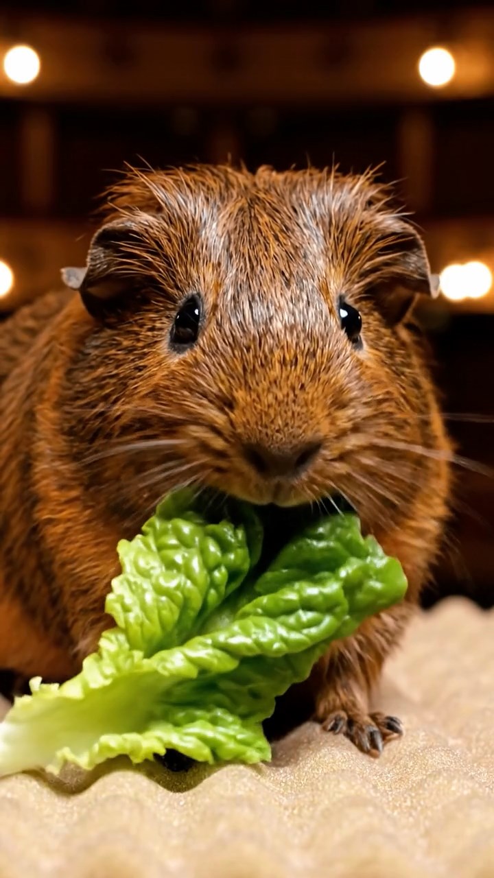 846. Photorealistic scene of 1 smooth-haired Teddy guinea pig with Cream fur, drinking from a clear stream, on a forested slope with pine needles and moss, under dappled sunlight, capturing a serene, lifelike moment of natural hydration.