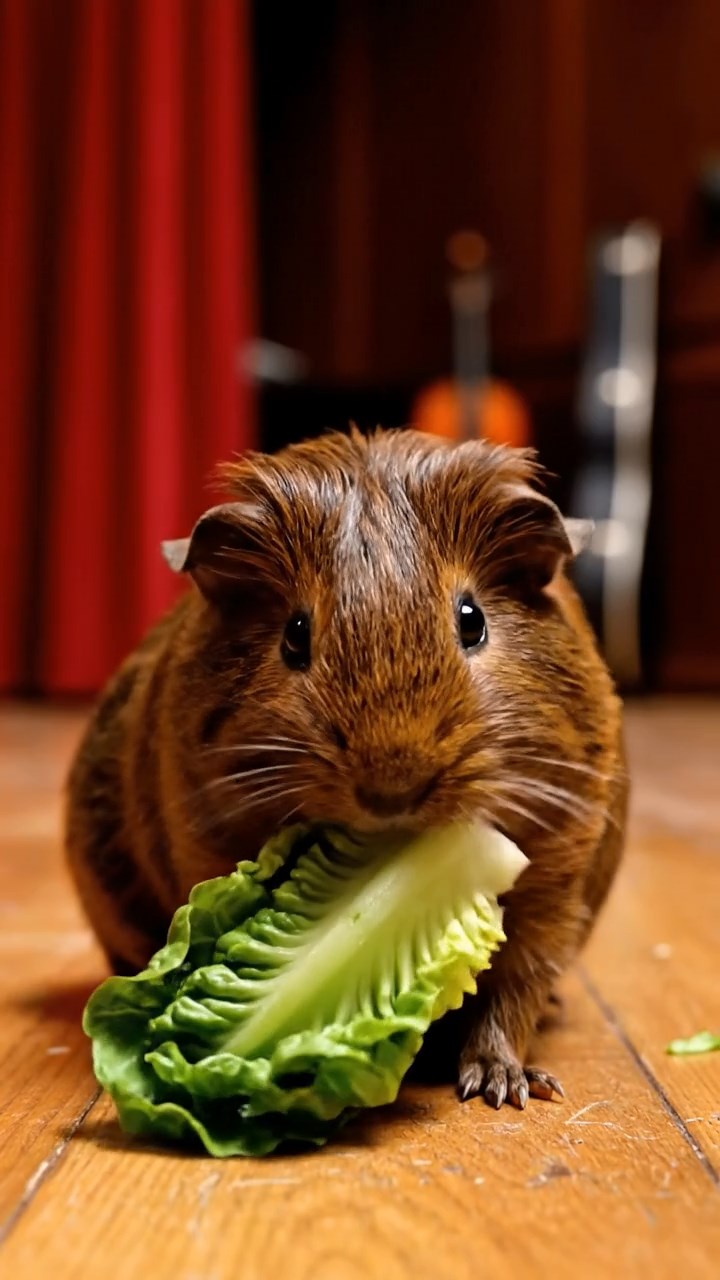 846. Photorealistic scene of 1 smooth-haired Teddy guinea pig with Cream fur, drinking from a clear stream, on a forested slope with pine needles and moss, under dappled sunlight, capturing a serene, lifelike moment of natural hydration.