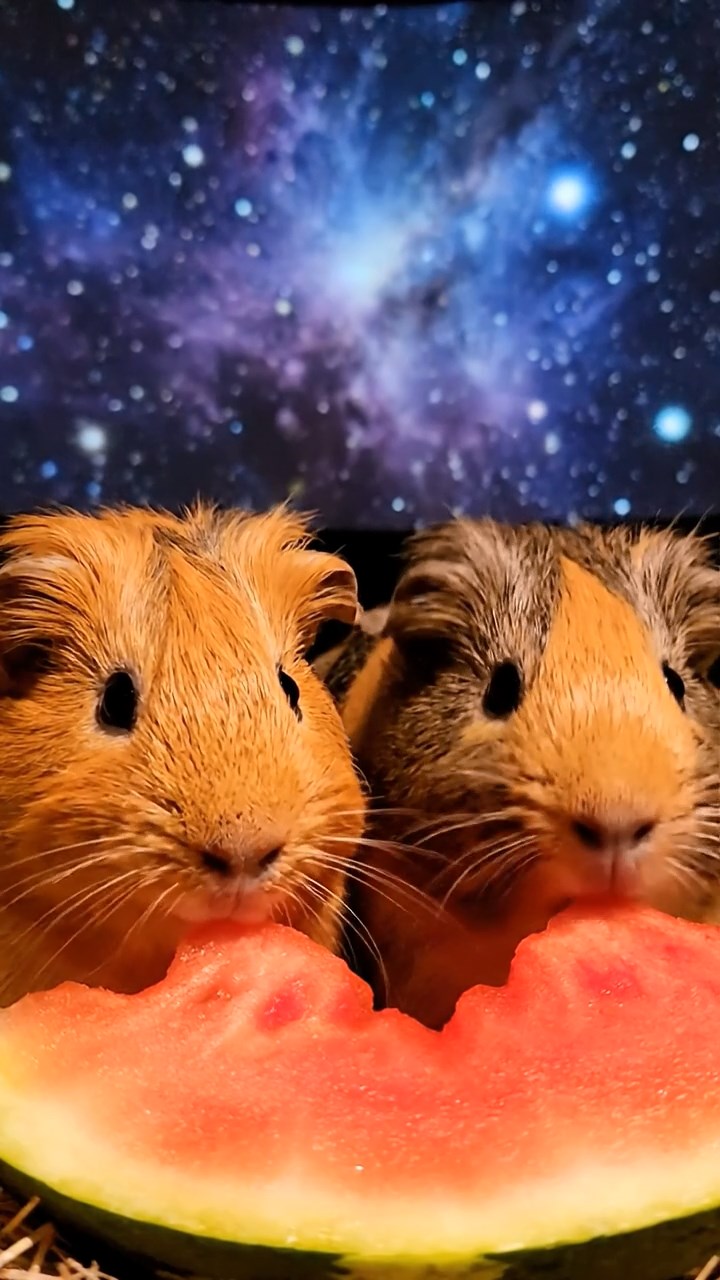 848. Realistic scene of 3 smooth-haired Californian guinea pigs with Chocolate, Cinnamon, and Gray fur, grooming each other in a lush meadow with scattered wildflowers and a babbling brook, under golden sunlight, enhancing the authentic, social atmosphere.