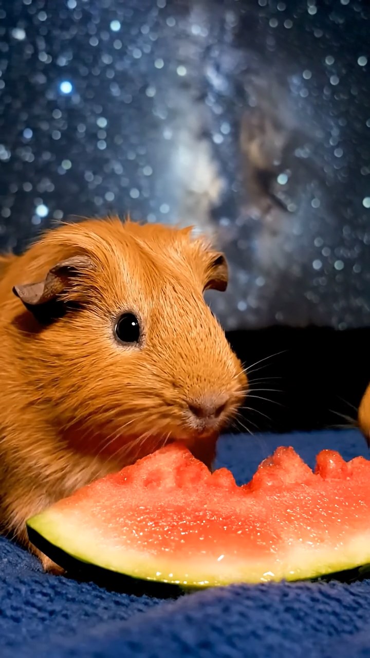 848. Realistic scene of 3 smooth-haired Californian guinea pigs with Chocolate, Cinnamon, and Gray fur, grooming each other in a lush meadow with scattered wildflowers and a babbling brook, under golden sunlight, enhancing the authentic, social atmosphere.