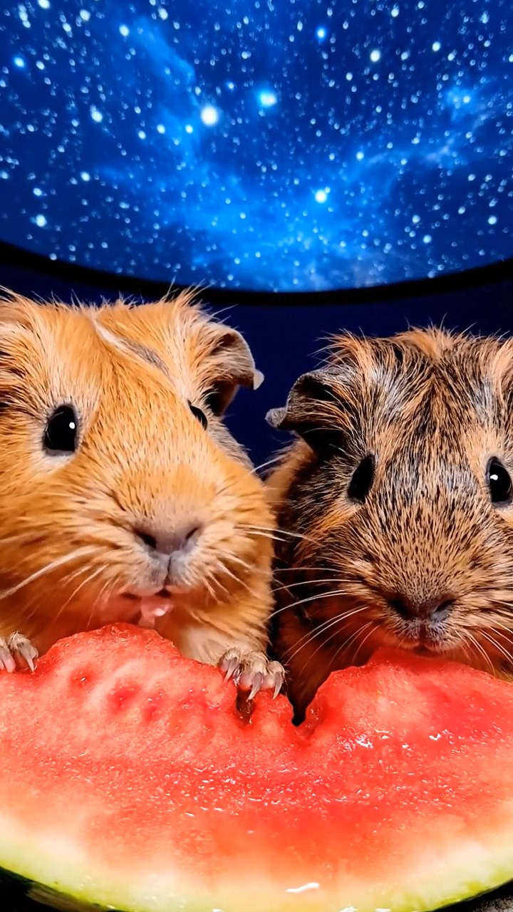 848. Realistic scene of 3 smooth-haired Californian guinea pigs with Chocolate, Cinnamon, and Gray fur, grooming each other in a lush meadow with scattered wildflowers and a babbling brook, under golden sunlight, enhancing the authentic, social atmosphere.