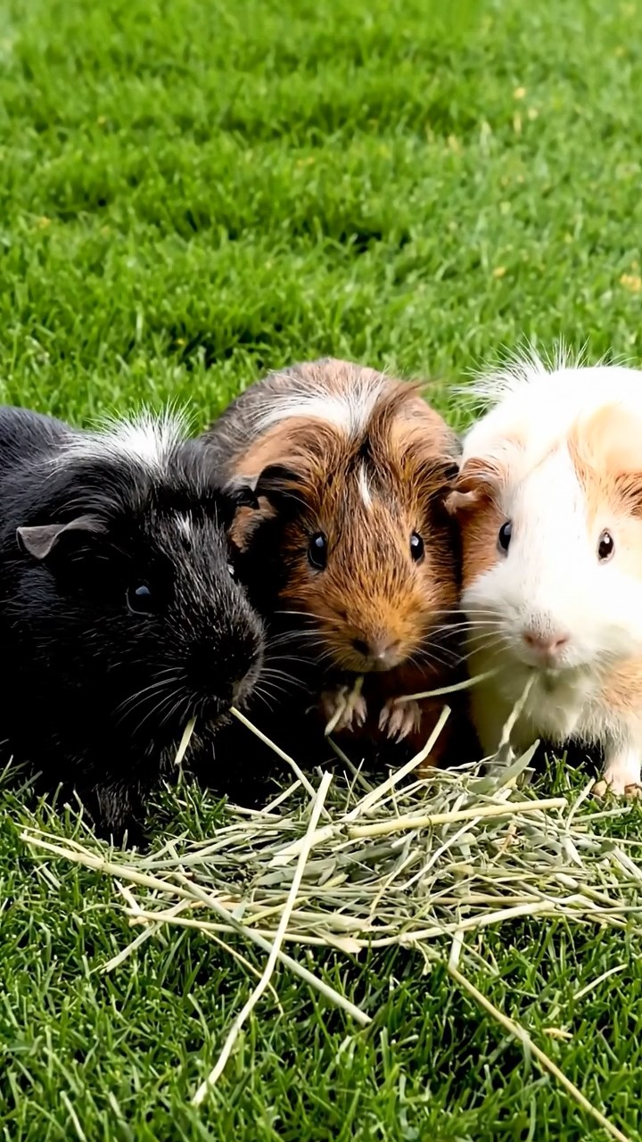 849. Detailed photo of 4 smooth-haired American guinea pigs with White, Orange, Black, and Brown fur, dressed as doctors in tiny white coats, consulting charts in a guinea pig hospital with miniature beds and medical charts, under bright lights, creating a vivid, lifelike medical scene.