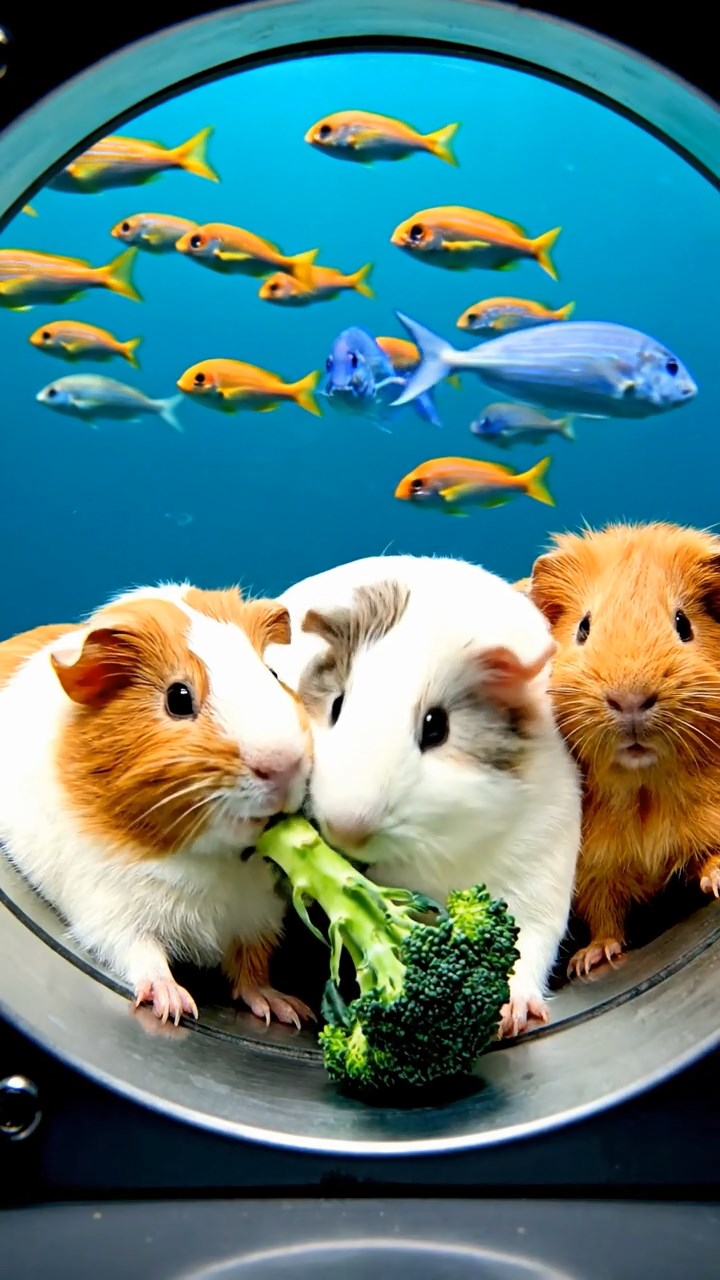 852. Realistic scene of 2 smooth-haired Californian guinea pigs with Orange and Black fur, dressed as tailors in tiny vests, sewing miniature shirts in a guinea pig atelier with colorful fabrics and hay mannequins, under warm lamplight, enhancing the lifelike, creative atmosphere.