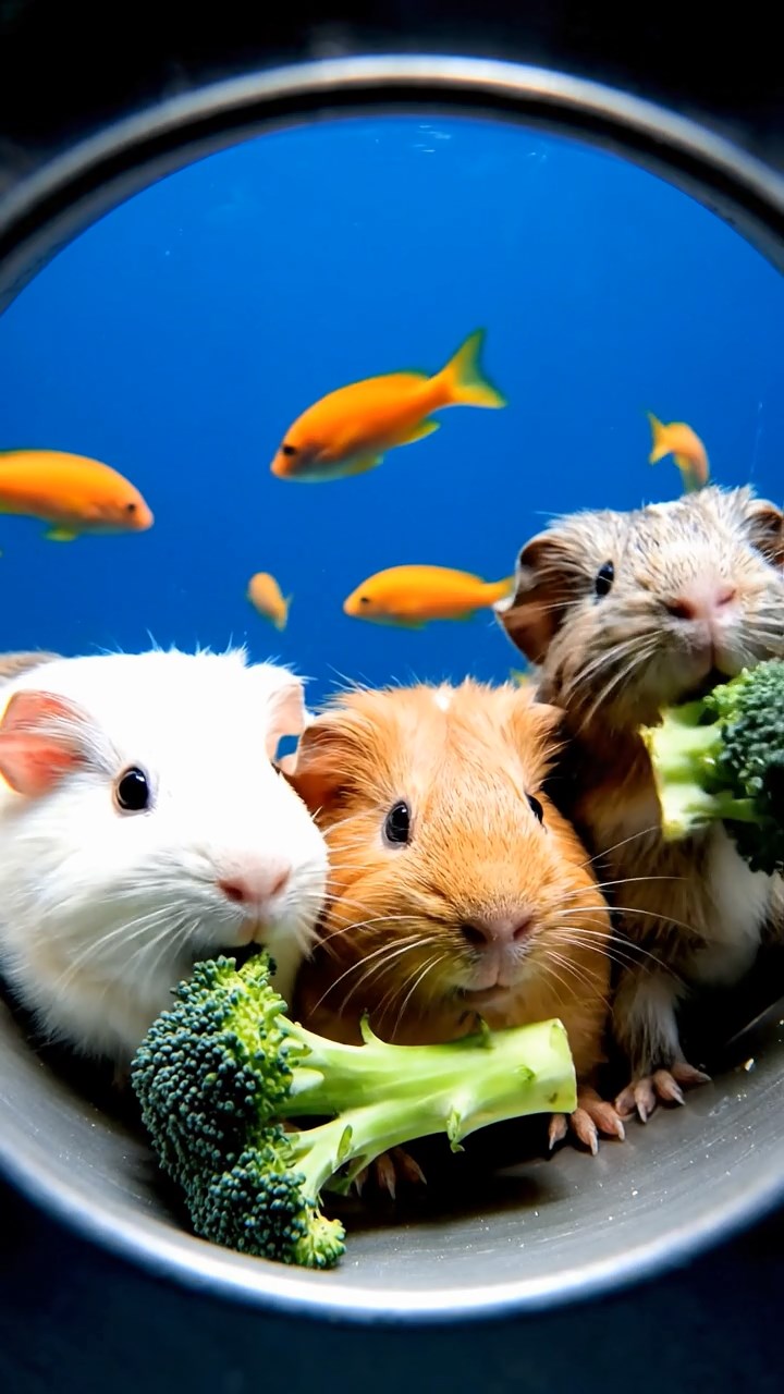 852. Realistic scene of 2 smooth-haired Californian guinea pigs with Orange and Black fur, dressed as tailors in tiny vests, sewing miniature shirts in a guinea pig atelier with colorful fabrics and hay mannequins, under warm lamplight, enhancing the lifelike, creative atmosphere.