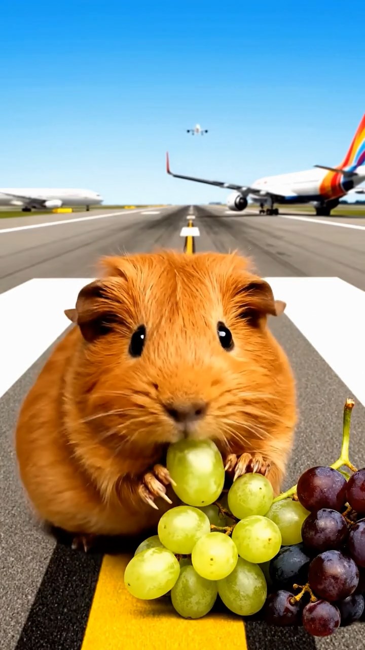 855. Highly detailed view of 5 smooth-haired Himalayan guinea pigs with White, Orange, Gray, Black, and Brown fur, foraging for wild herbs in a lush meadow with wildflowers and a babbling brook, under soft morning light, creating a realistic, serene pastoral scene.