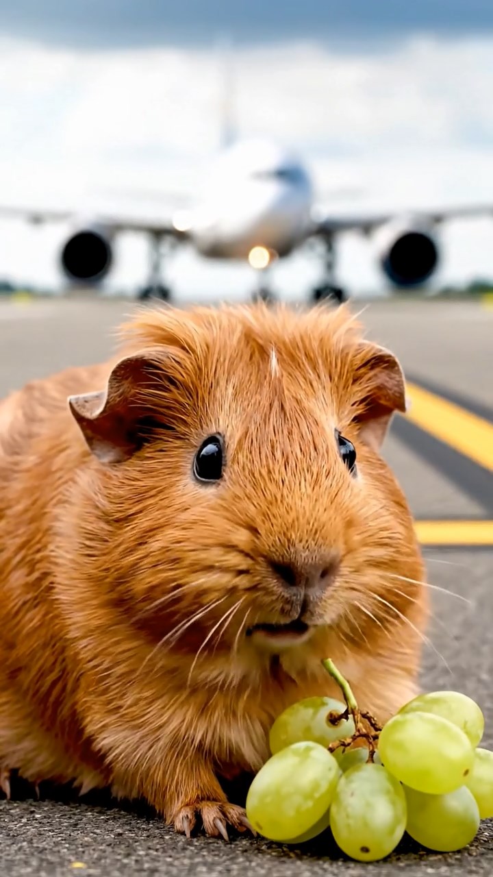 855. Highly detailed view of 5 smooth-haired Himalayan guinea pigs with White, Orange, Gray, Black, and Brown fur, foraging for wild herbs in a lush meadow with wildflowers and a babbling brook, under soft morning light, creating a realistic, serene pastoral scene.