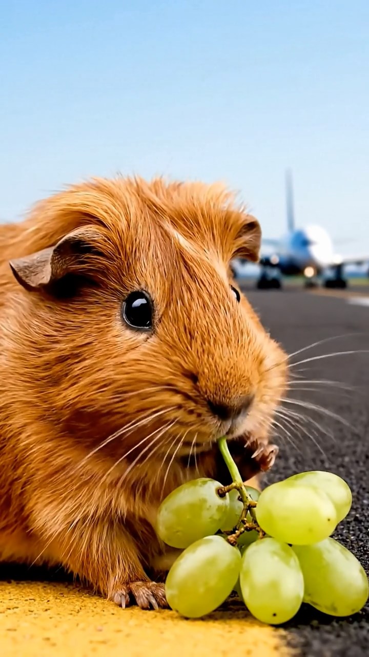 855. Highly detailed view of 5 smooth-haired Himalayan guinea pigs with White, Orange, Gray, Black, and Brown fur, foraging for wild herbs in a lush meadow with wildflowers and a babbling brook, under soft morning light, creating a realistic, serene pastoral scene.